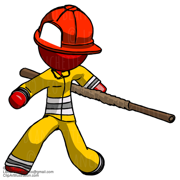 Red Firefighter Fireman Man Bo Staff Action Hero Kung Fu Pose #13401