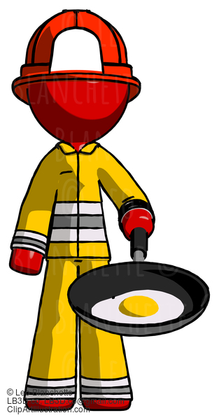 Red Firefighter Fireman Man Frying Egg In Pan Or Wok #13406