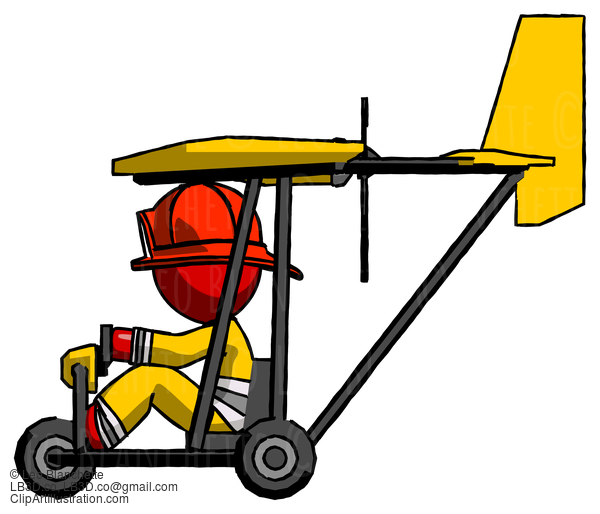 Red Firefighter Fireman Man In Ultralight Aircraft Side View #13408