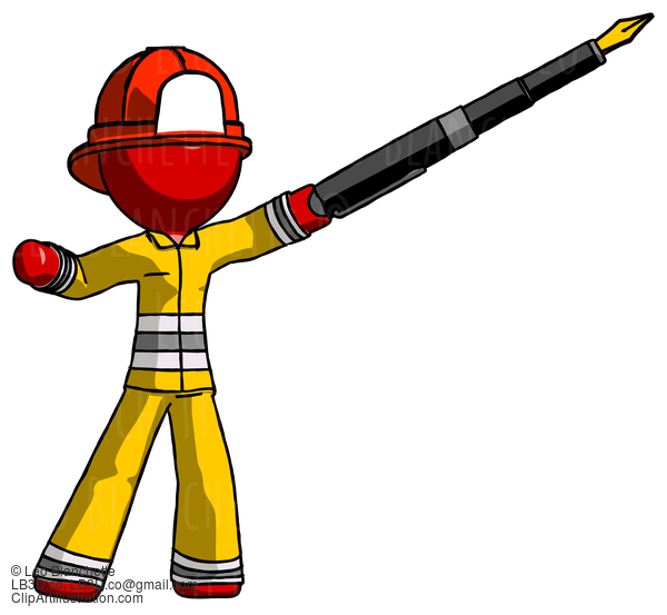 Red Firefighter Fireman Man Pen Is Mightier Than The Sword Calligraphy Pose #13412