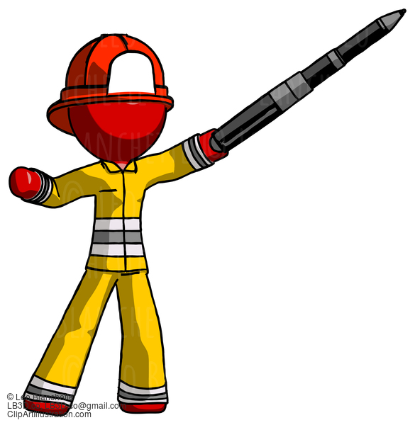 Red Firefighter Fireman Man Demonstrating That Indeed The Pen Is Mightier #13416