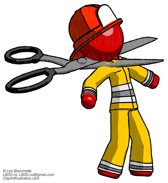 Red Firefighter Fireman Man Scissor Beheading Office Worker Execution #13420