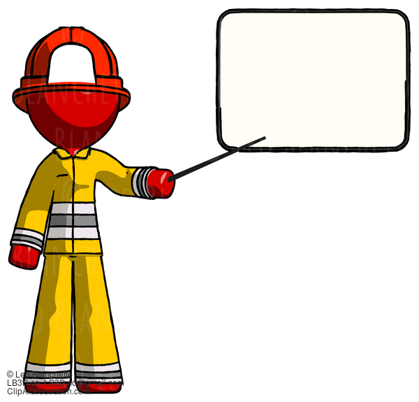 Red Firefighter Fireman Man Giving Presentation In Front Of Dry-Erase Board #13424