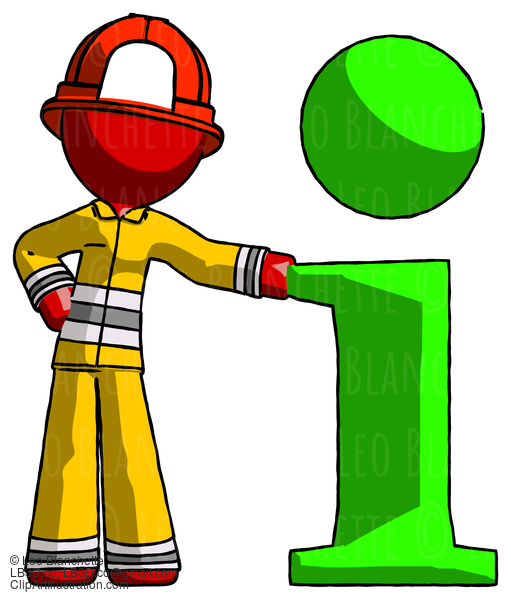 Red Firefighter Fireman Man With Info Symbol Leaning Up Against It #13426