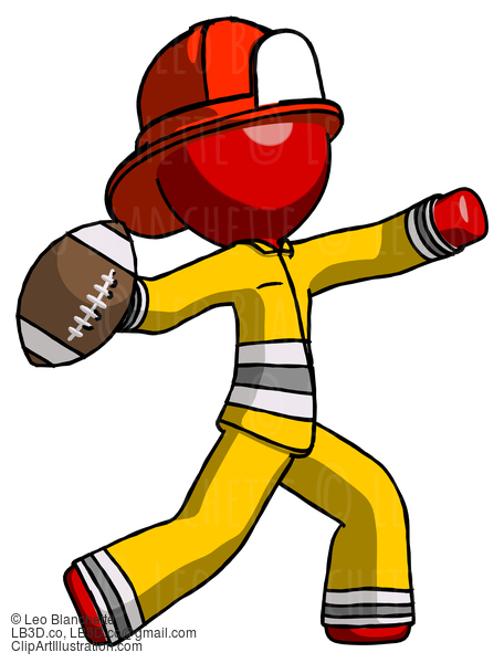 Red Firefighter Fireman Man Throwing Football #13430