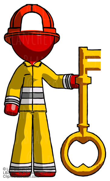 Red Firefighter Fireman Man Holding Key Made Of Gold #13439