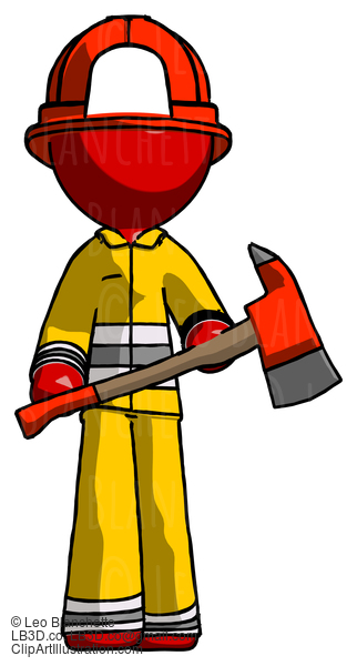 Red Firefighter Fireman Man Holding Red Fire Fighter’S Ax #13443