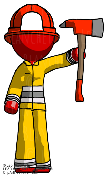 Red Firefighter Fireman Man Holding Up Red Firefighter’S Ax #13458