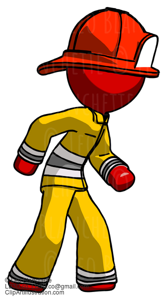 Red Firefighter Fireman Man Suspense Action Pose Facing Right #13460