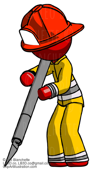 Red Firefighter Fireman Man Cutting With Large Scalpel #13461