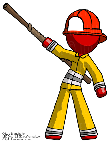 Red Firefighter Fireman Man Bo Staff Pointing Up Pose #13470