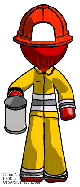 Red Firefighter Fireman Man Begger Holding Can Begging Or Asking For Charity #13472