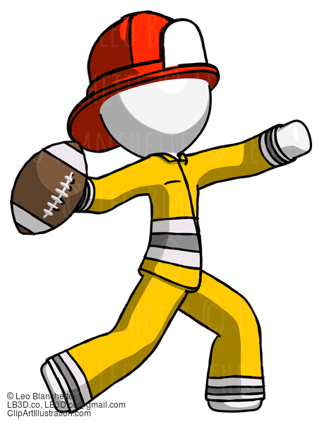 White Firefighter Fireman Man Throwing Football #11978