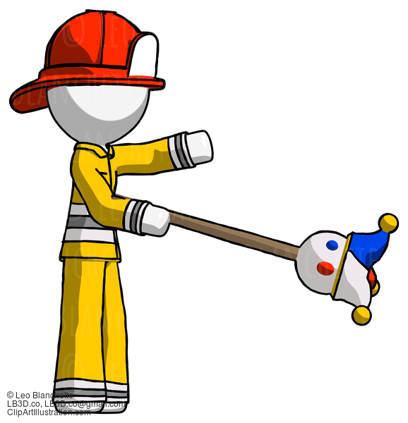 White Firefighter Fireman Man Holding Jesterstaff - I Dub Thee Foolish Concept #11989