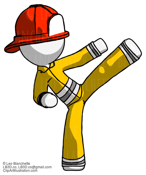 White Firefighter Fireman Man Ninja Kick Right #11995