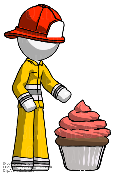 White Firefighter Fireman Man With Giant Cupcake Dessert #11997