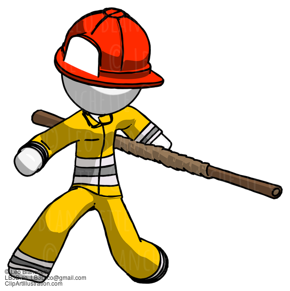 White Firefighter Fireman Man Bo Staff Action Hero Kung Fu Pose #12015