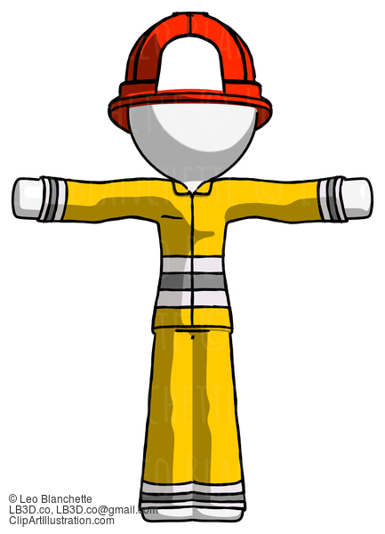 White Firefighter Fireman Man T-Pose Arms Up Standing #12018