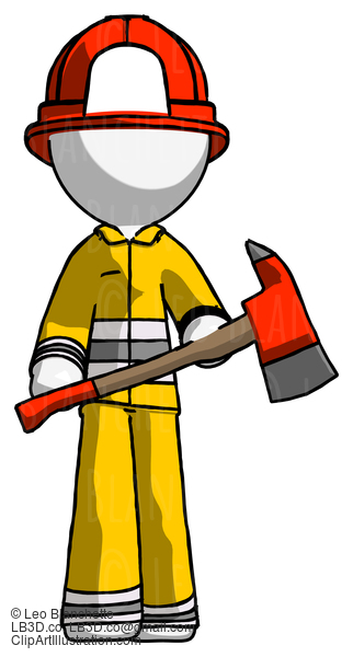 White Firefighter Fireman Man Holding Red Fire Fighter’S Ax #12040