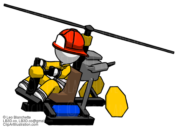 White Firefighter Fireman Man Flying In Gyrocopter Front Side Angle Top View #12052