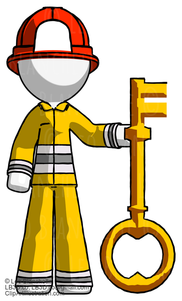 White Firefighter Fireman Man Holding Key Made Of Gold #12053