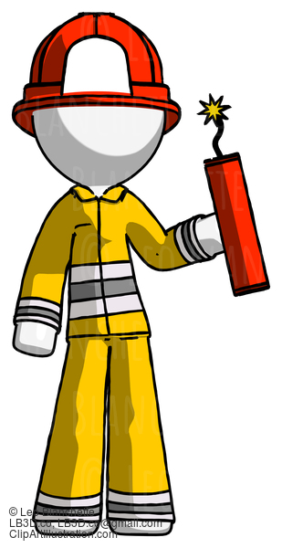 White Firefighter Fireman Man Holding Dynamite With Fuse Lit #12060