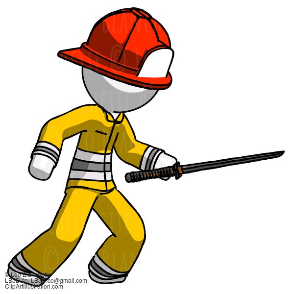 White Firefighter Fireman Man Stabbing With Ninja Sword Katana #12062