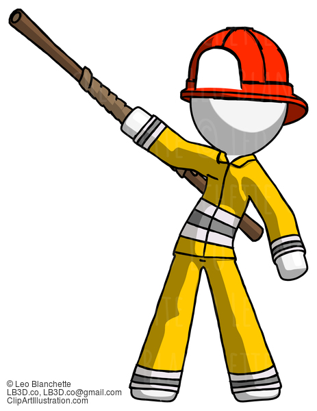 White Firefighter Fireman Man Bo Staff Pointing Up Pose #12064