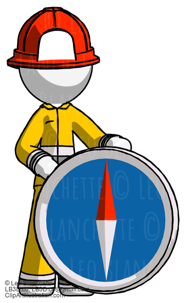 White Firefighter Fireman Man Standing Beside Large Compass #12074