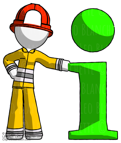 White Firefighter Fireman Man With Info Symbol Leaning Up Against It #12075