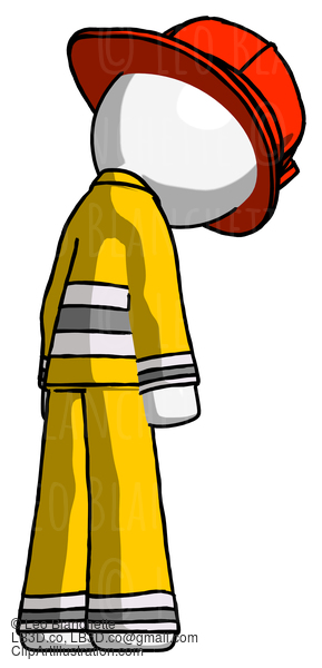 White Firefighter Fireman Man Depressed With Head Down, Back To Viewer, Right #12077