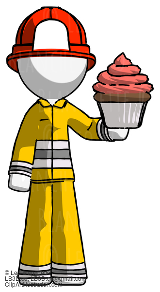 White Firefighter Fireman Man Presenting Pink Cupcake To Viewer #12083