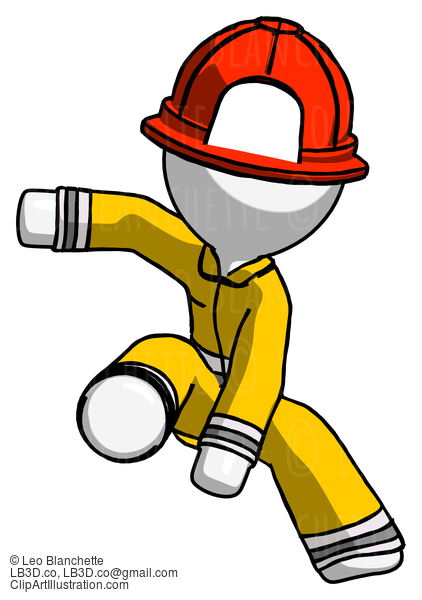 White Firefighter Fireman Man Action Hero Jump Pose #12091