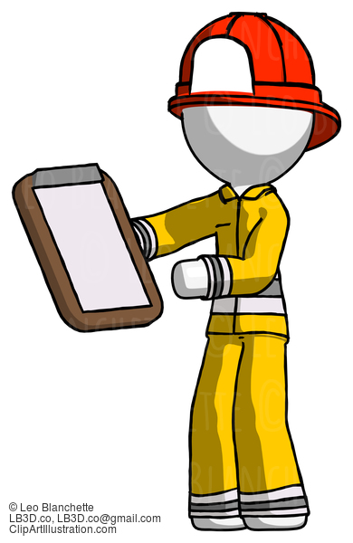 White Firefighter Fireman Man Reviewing Stuff On Clipboard #12093