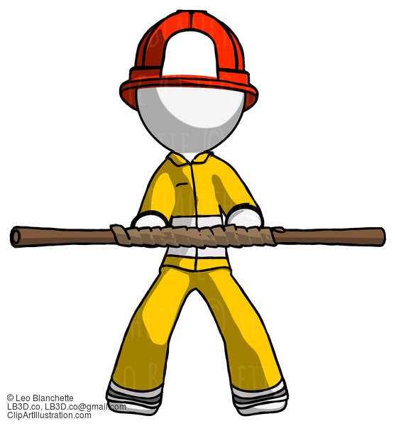 White Firefighter Fireman Man Bo Staff Kung Fu Defense Pose #12102