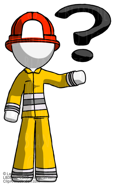 White Firefighter Fireman Man Holding Question Mark To Right #12105