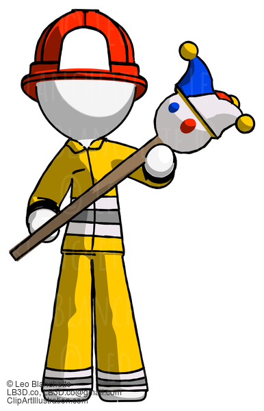 White Firefighter Fireman Man Holding Jester Diagonally #12106