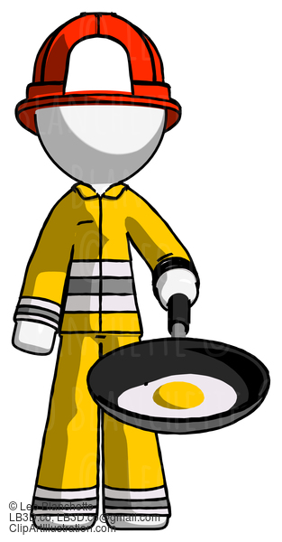 White Firefighter Fireman Man Frying Egg In Pan Or Wok #12117