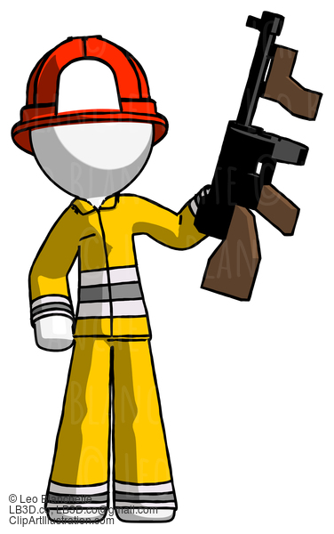 White Firefighter Fireman Man Holding Tommygun #12118