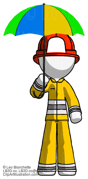 White Firefighter Fireman Man Holding Umbrella Rainbow Colored #12130