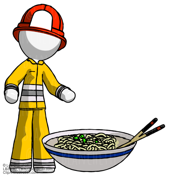 White Firefighter Fireman Man And Noodle Bowl, Giant Soup Restaraunt Concept #12139