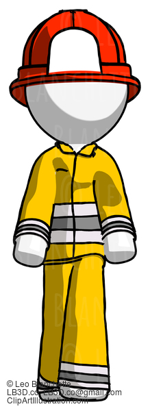 White Firefighter Fireman Man Walking Front View #12143