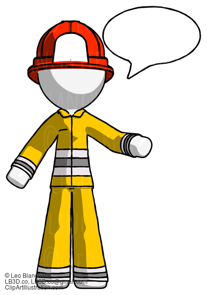 White Firefighter Fireman Man With Word Bubble Talking Chat Icon #12144