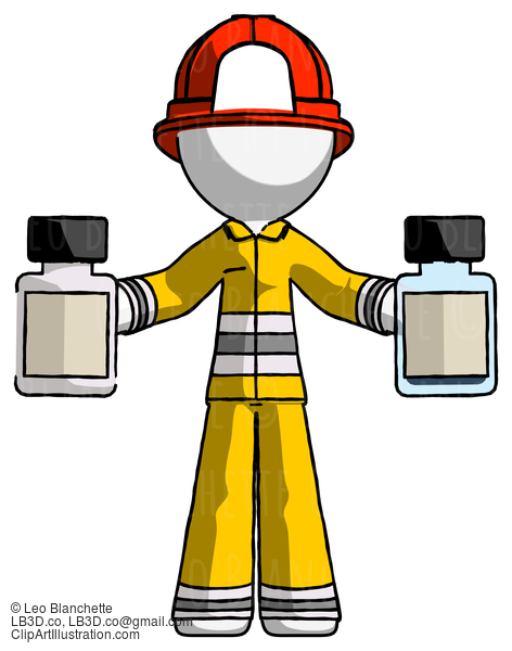 White Firefighter Fireman Man Holding Two Medicine Bottles #12147