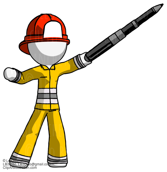 White Firefighter Fireman Man Demonstrating That Indeed The Pen Is Mightier #12153