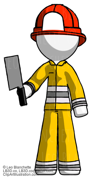 White Firefighter Fireman Man Holding Meat Cleaver #12156