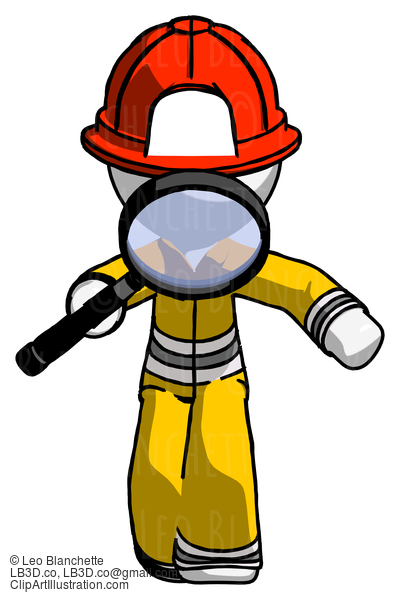 White Firefighter Fireman Man Looking Down Through Magnifying Glass #12162