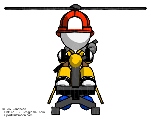 White Firefighter Fireman Man Flying In Gyrocopter Front View #12164