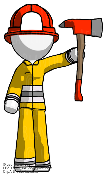 White Firefighter Fireman Man Holding Up Red Firefighter’S Ax #12179