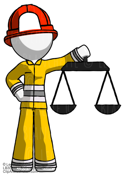 White Firefighter Fireman Man Holding Scales Of Justice #12181